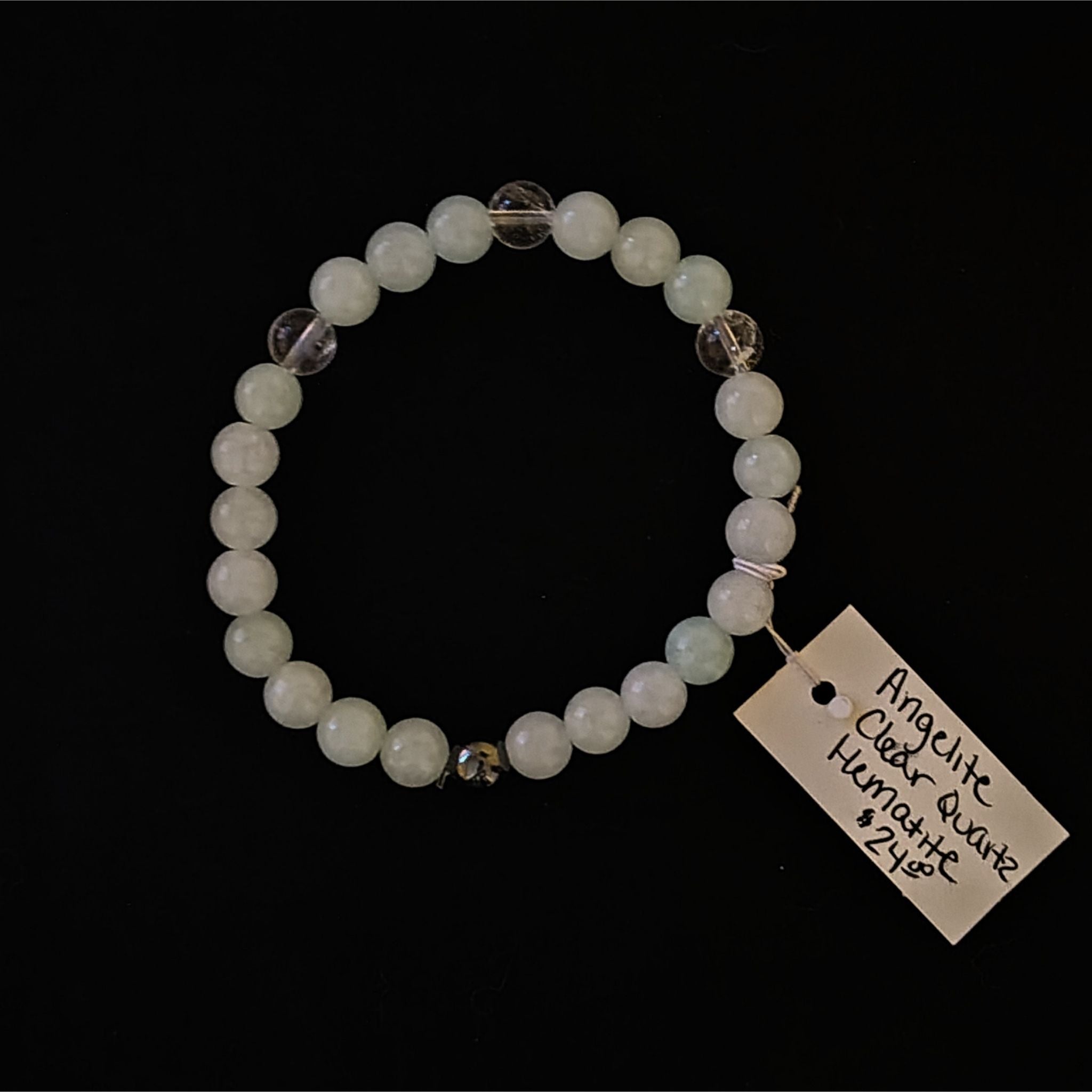 Angelite, Hematite & Clear Quartz Bracelet