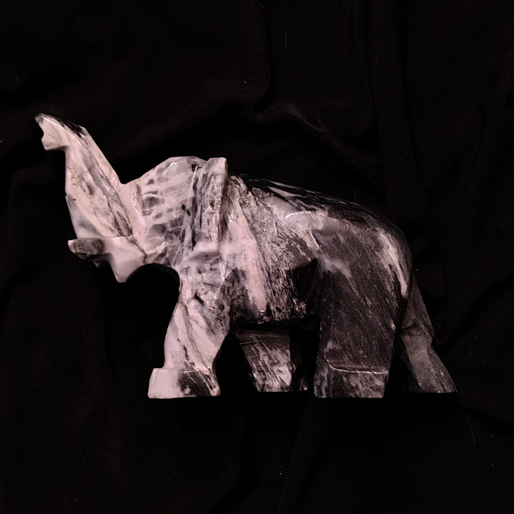 Hand-Carved Grey Onyx Elephant
