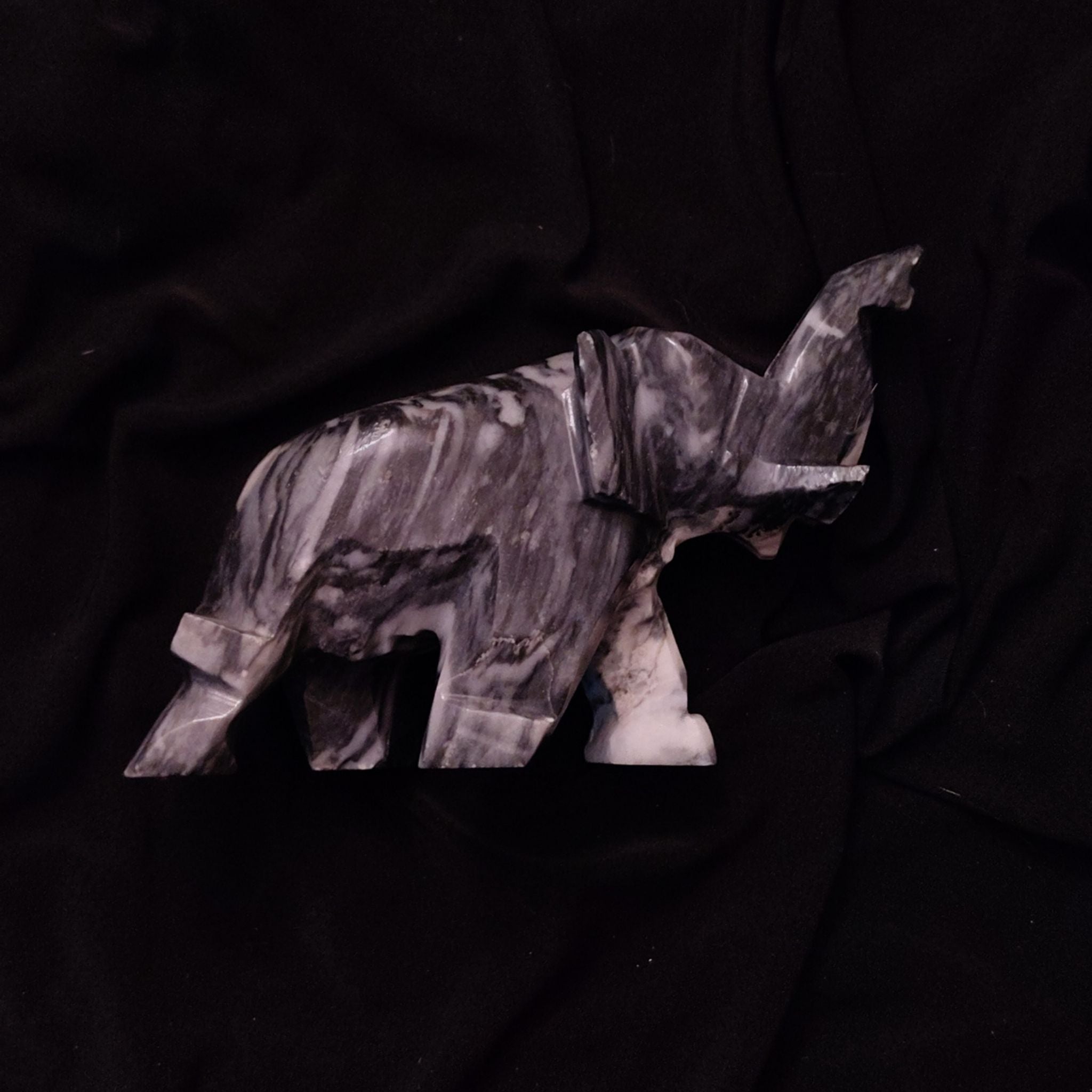 Hand-Carved Grey Onyx Elephant